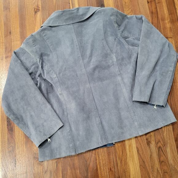 Vintage Gray Suede and Denim Reversible Moto Jacket With Zip Cuffs Slanted Zip - Picture 3 of 11
